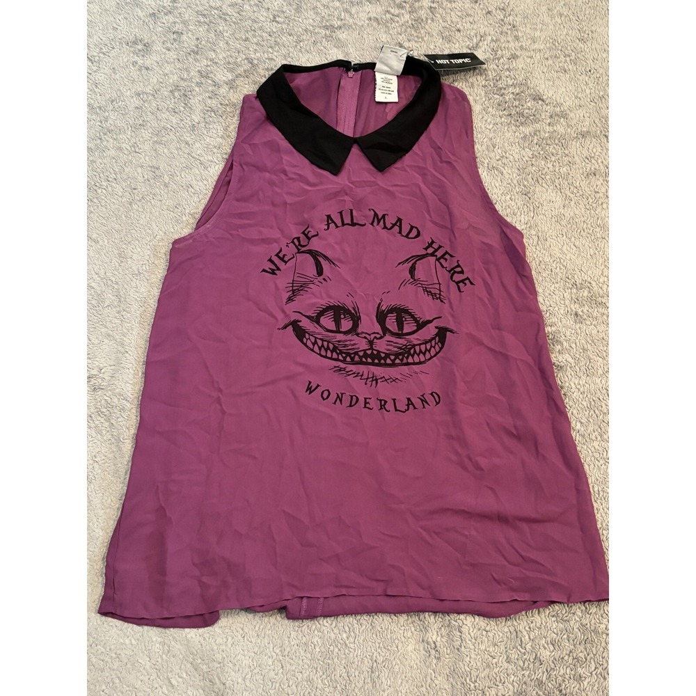 Hot Topic Alice in Wonderland Shirt Womens Large Sheer Purple Goth Collar